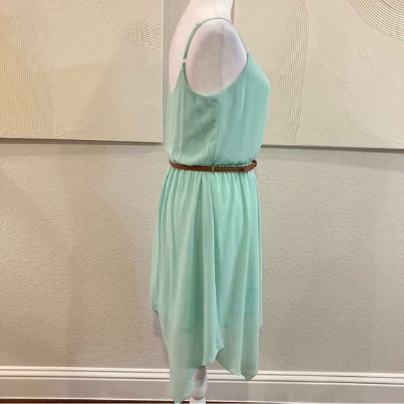 Mint Green Dress Sleeveless Chiffon High Low Belted Size Small - Picture 3 of 11